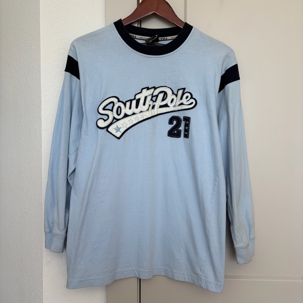 VINTAGE Y2K SOUTHPOLE BLUE GRAPHIC LONG SLEEVE TSHIRT MENS LARGE